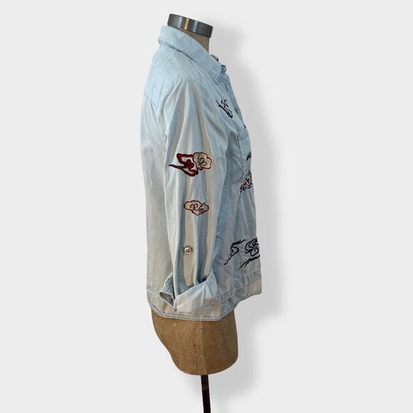 Philosophy Embroidered Chambray Button Up Top XS - Picture 2 of 6